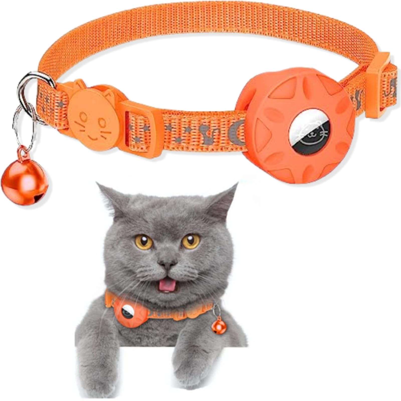 SUBORAWOS Airtag Cat Collar - Reflective With Holder, Bell, and Breakaway Safety Buckle for Cats and Dogs (Orange) — image 1