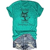 Women's Cat Graphic Tee I'm Fine Everything is Fine Short Sleeve top | Soft cotton blend with funny cute cat graphic, Loose Fit Sayings short sleeve tee for casual wear