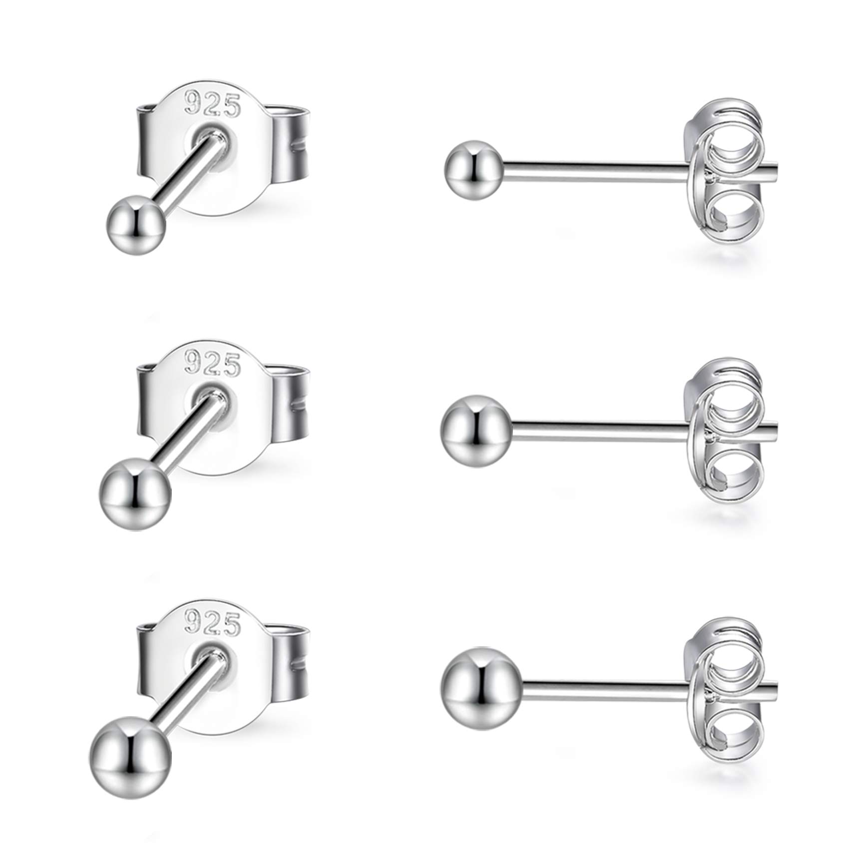 CERSLIMO Silver Stud Earrings for Women Men Girls, 3 Pairs Sterling Silver Tiny Ball Stud Earrings Small Dot Studs Dainty Cartilage Tragus Sleeper Earrings Set (2mm/3mm/4mm, Silver) — image 1