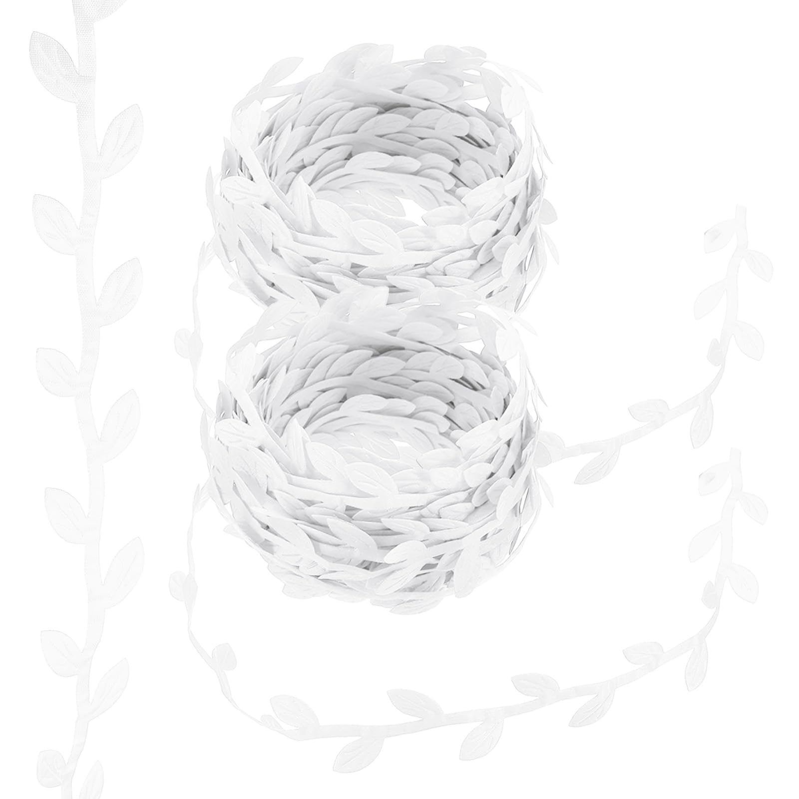 PATIKIL 22 Yards White Leaf Ribbon, Leaves Trim Rope Artificial Leaf String for Christmas Wreath Making Gift Wrapping Wedding Decoration, Style 8