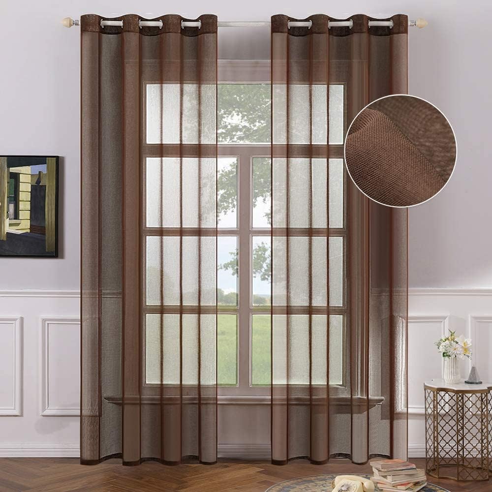 Window Treatments - MIULEE 2 Panels Chocolate Brown Sheer Window Curtains Elegant Grommet Top Window Voile Panels/Drapes/Treatment Linen Textured Panels for Bedroom Living Room (54X84 Inches Dark Brown)