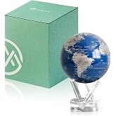 MOVA Self Rotating Globe, Royal Blue and Silver Classic (4.5") | solar powered globe, no batteries or cords, gift for geography lovers, premium kinetic display, office desk decor