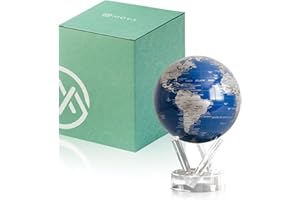 MOVA Globe - Royal Blue and Silver Classic (4.5") | Solar-Powered Spinning Decor for Desk | Self-Rotating Modern Earth Globe 