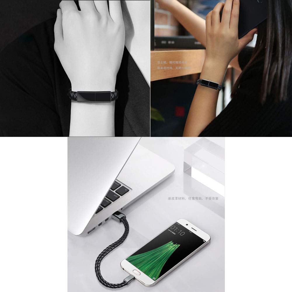 USB Bracelet for iPhone, Wisfun Fashion USB Data Cable Bracelet Charger, Leather Wrist Band Data Charger Cord (7.8\