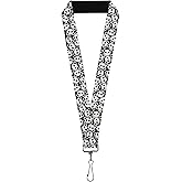Buckle-Down Lanyard-1.0"-Scattered Panda Bear Cartoon2 Black/White