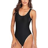 YELAIVP Women's Retro Scoop Neck Padded One Piece Swimsuits High Cut Low Back Bathing Suits Swimwear