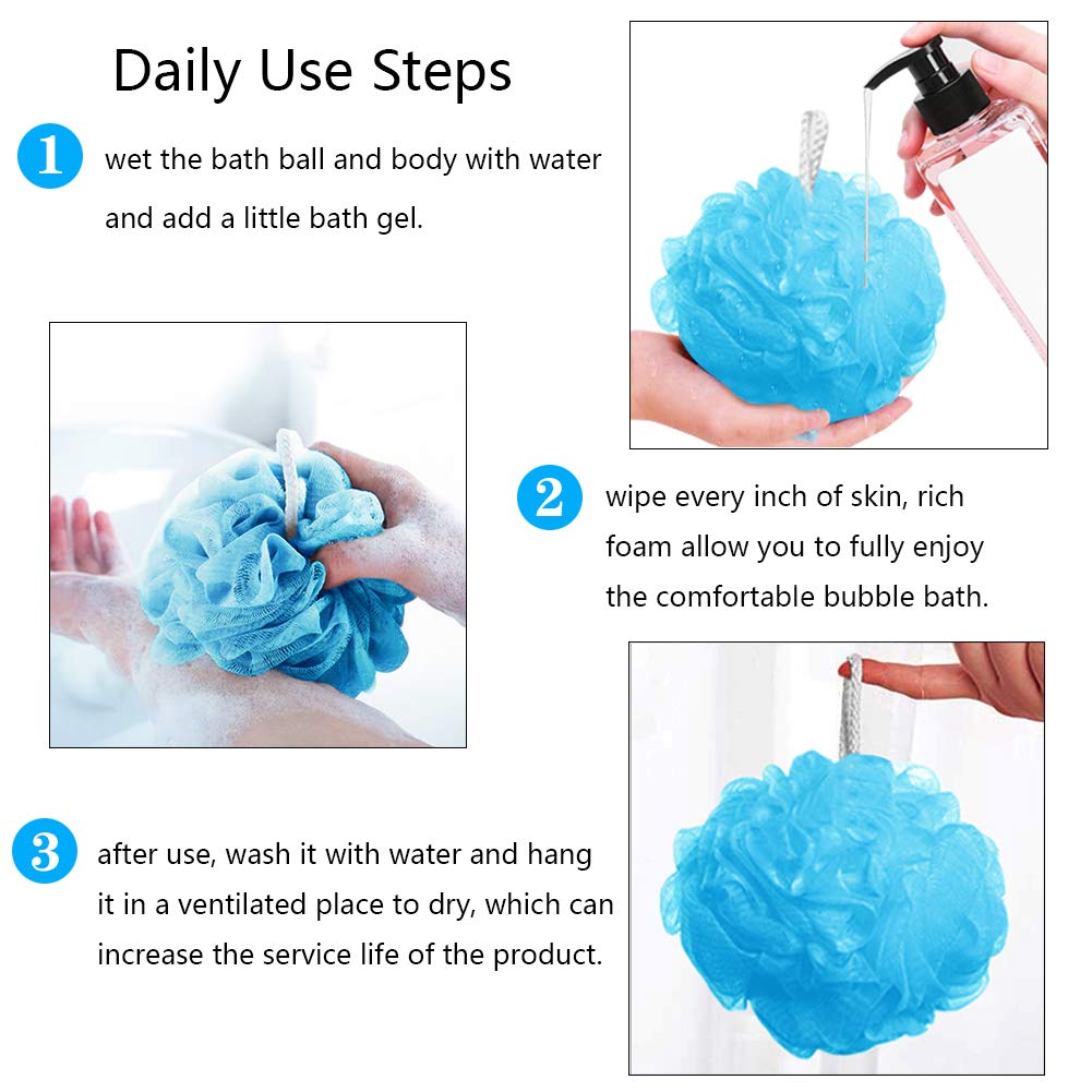 Bath Sponges Bath Loofahs Mesh Pouf Shower Wash Ball Large 5 Packs 60g Each Soft Eco-Friendly for Men& Women Cleanse, Smooths Skin, Exfoliating: Beauty