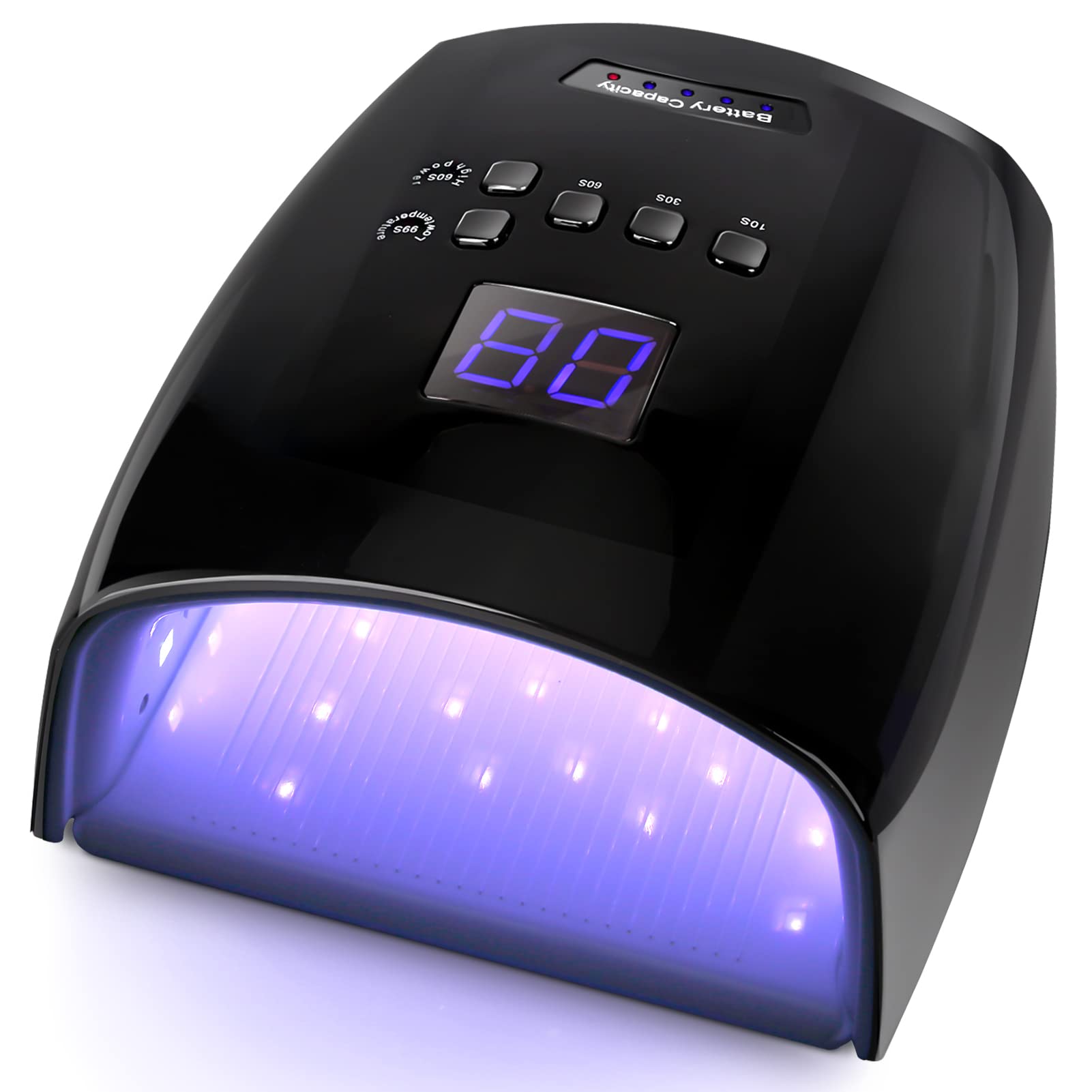 Linssy UV LED Nail Lamp Rechargeable, Cordless 66W Nail Dryers for Gel and Regular Polish, Nail Polish Curing Gel LED Dryer with 5 Timer Setting, Automatic Sensor, LCD Display, Black