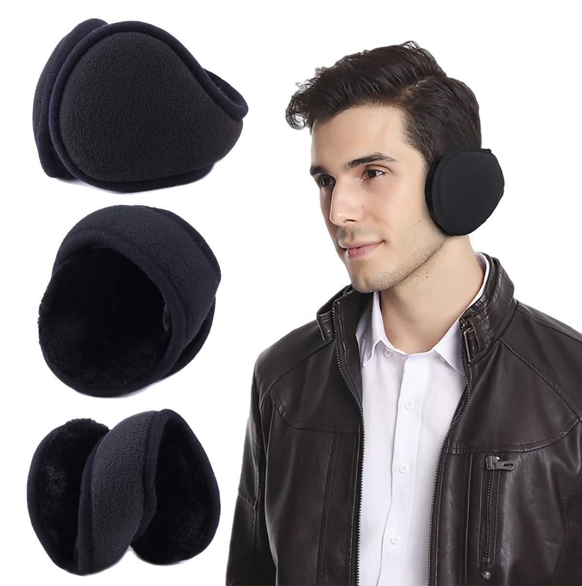 Eianru Polar Fleece Ear Cover Foldable Wrap Winter Accessory Outdoor EarMuffs (One size, Black A)