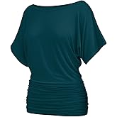 Misakia Womens Ruched Tops Casual T Shirts Dolman Short Sleeve Shirts Boat Neck Summer Off Shoulder Batwing Tops 2026