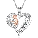 NFYBD Mom Birthstone Heart Necklace s925 Sterling Silver I Love You Mother Pendant Necklaces Mothers Day Jewelry Gifts for Grandma Women Wife, 16"+2" Inches