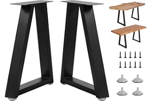 Rioychan 16 Inch Trapezoid Metal Table Legs for Bench Legs, Coffee Table Legs, DIY Furniture Legs Set of 2, Including Screws and Adjustable Feet Pads, 16 Inch x 10.8 Inch
