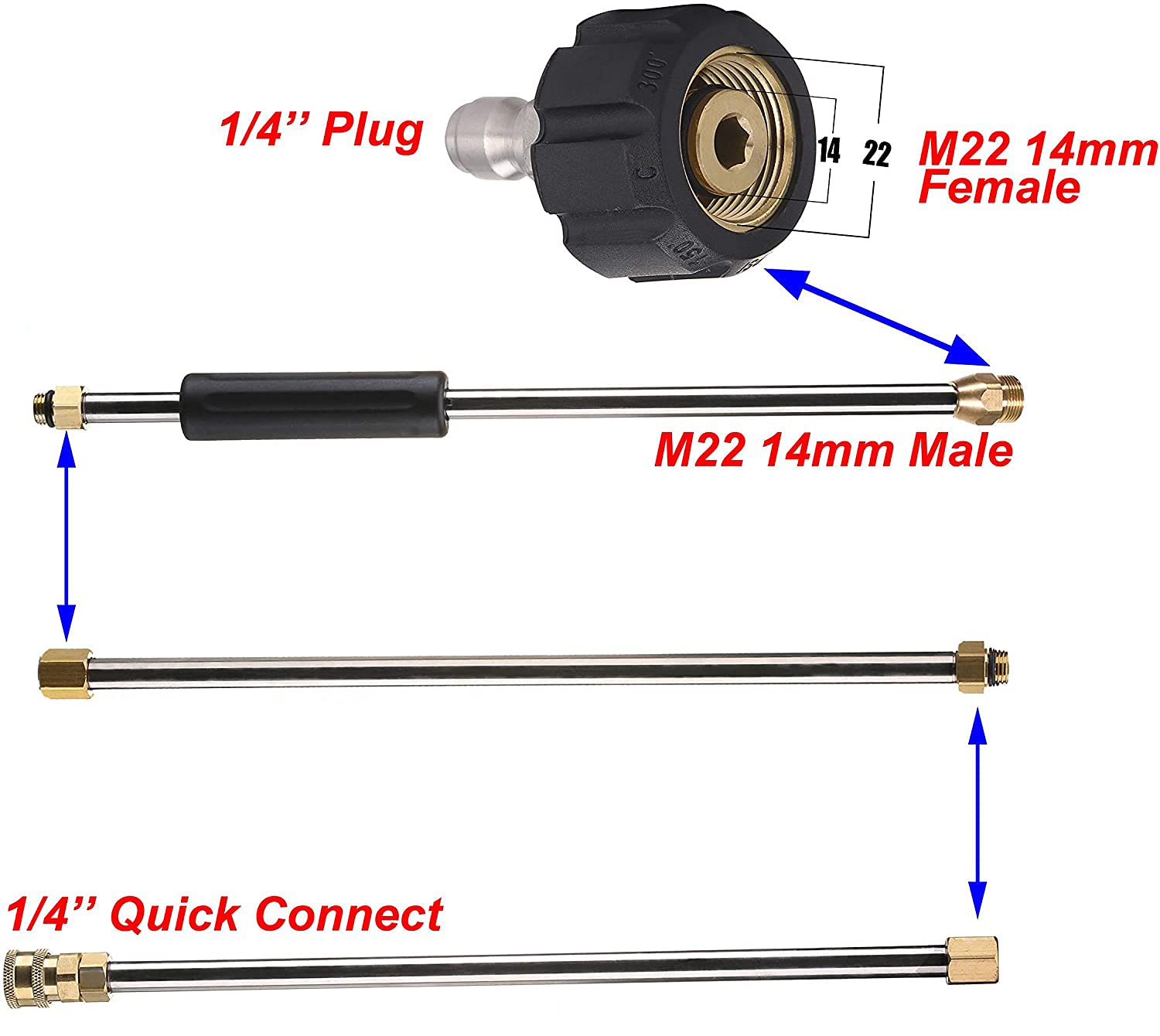 Tool Daily Pressure Washer Extension Wand, 90 Inch Power Washer Lance, 1/4 Inch Quick Connect, M22, 4000 PSI