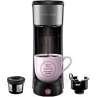 Chefman InstaCoffee Single Serve Coffee Maker Brewer, Compact 14 oz, Black/Stainless Steel, Mug Not Included