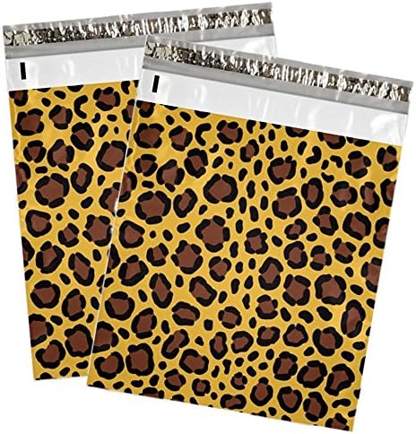 15 Pack -14 x 19 Designer Multi Pack Fun Poly Mailers, Self Seal Shipping Bags, Large Boutique Custom 2.5 Mil Envelope Flat Bags, With Kissy Lips Stickers (Leopard)