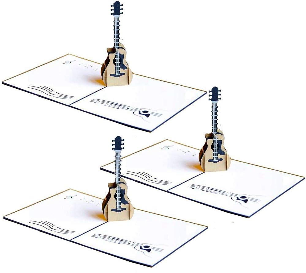3D Pop Up Birthday Cards Blessing Cards Thank Cards Love Cards Creative Greeting Cards Mother's Day Cards Father's Day card (3 Pack Guitar card)
