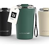 LARS NYSØM Thermo Coffee Mug to go with Strap 13oz | Travel Mug 0.38 Liter with Insulation | Leak Proof Stainless Steel Thermal Tumbler for Coffee and Tea to Go (Pine Green, 12.9 oz)