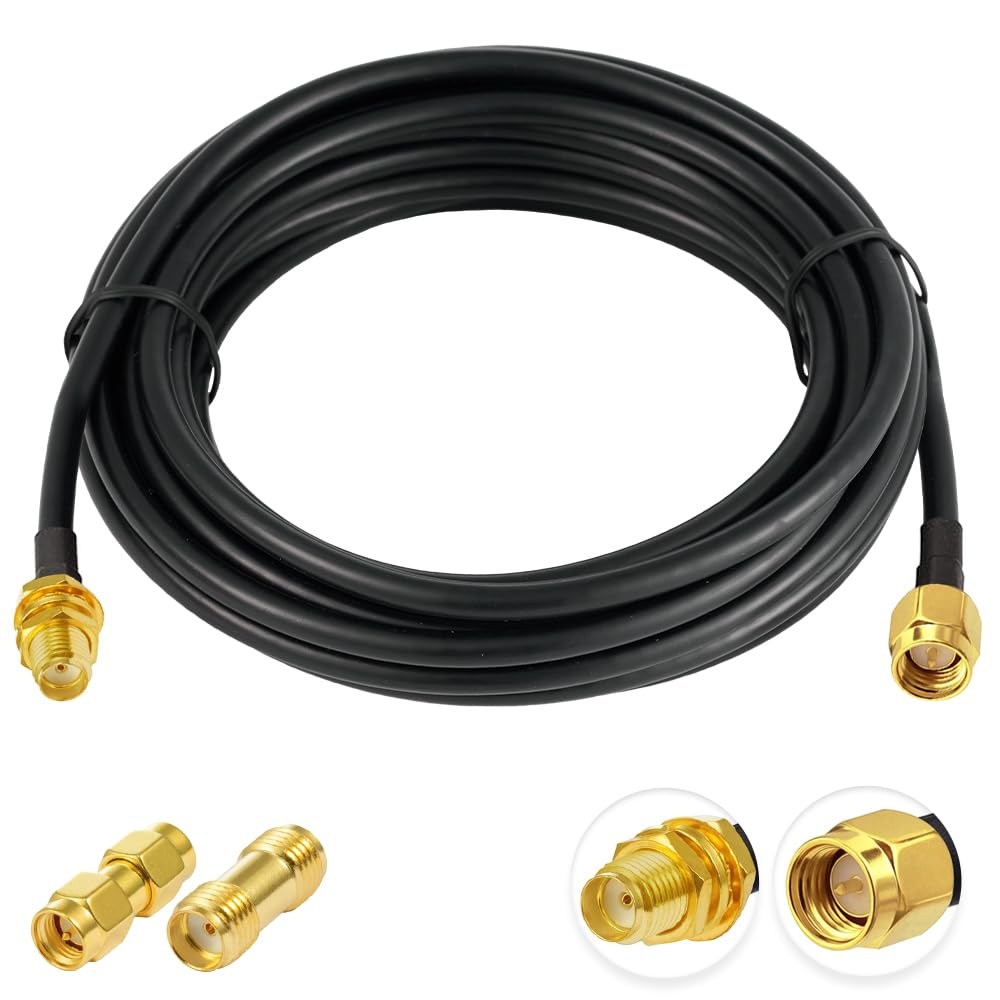 Vecys SMA Male to Female Bulkhead RG58 16.4ft /5M RF Coaxial Cable + 2pcs SMA Adapters Kits for Router Antenna Signal Enhancer Wireless Adapter