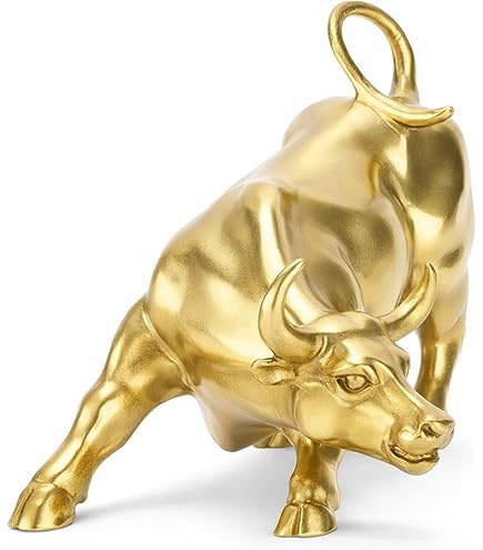Bull Standbeeld, Golden Bull Sculptuur Hars Hol Lucky FengShui Bull Standbeeld Ambachten Beeldje voor Office Home Desktop Decoraties