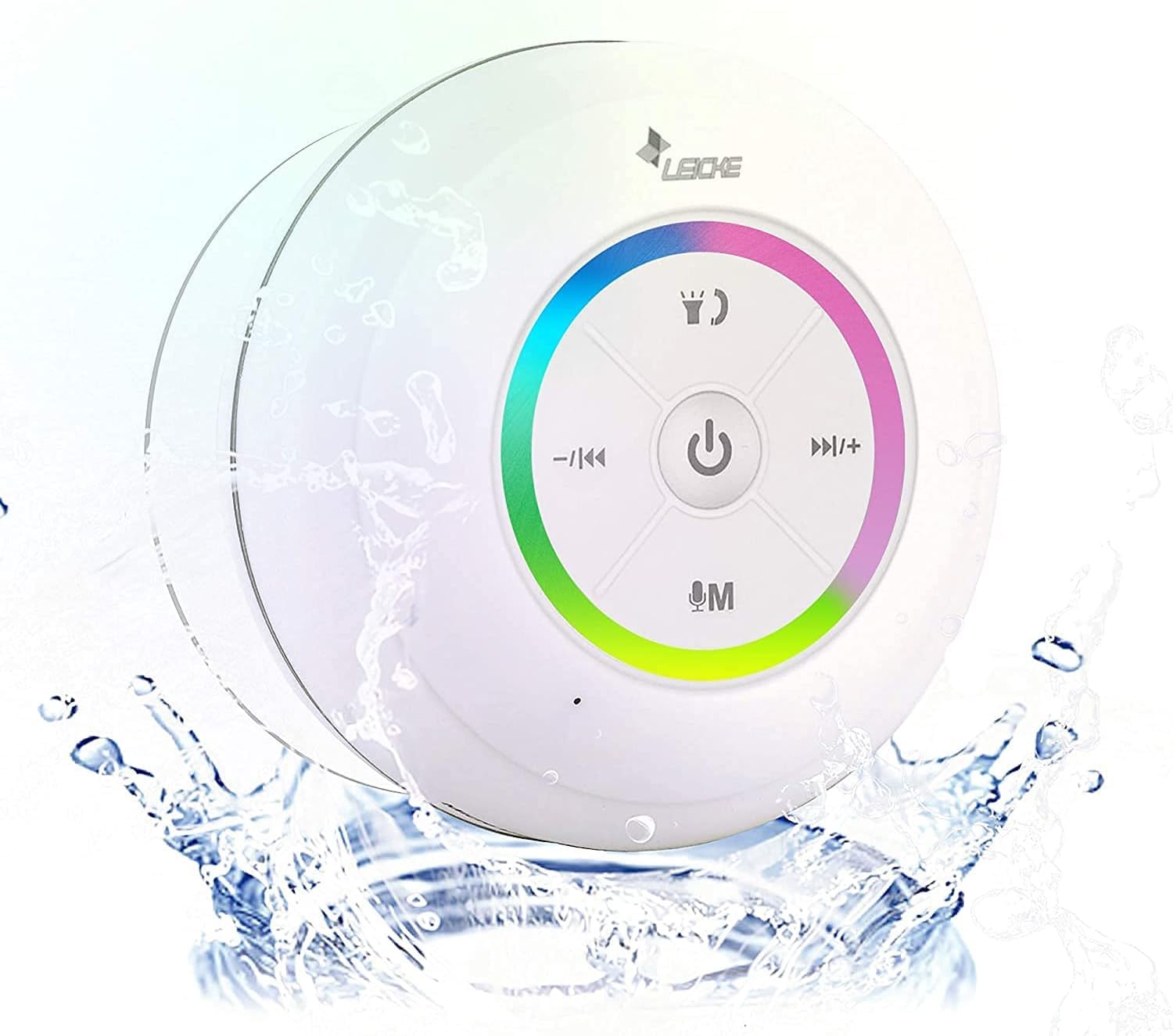 LEICKE Bluetooth Shower Speaker, Dust/Steam/Waterproof, Portable Wireless Speaker with Suction Cup, Compatible with Siri & Google Assistant, 18W Surround Sound, White
