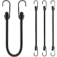 12 Inch Small Bungee Cord with Hooks-Black Bungee Cords Heavy Duty Outdoor Bungee Straps with Hooks for Camping, Tarps, Tents, Hiking,Hunting,Trucks and Boats (4 Pack)