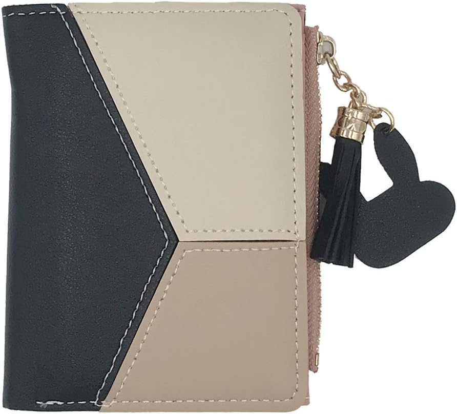 Small Wallets for Women,CHAOFANXI Tassels PU Leather Coins Zipper Pocket Purse for Girls with Rabbit-Shaped Metal Tassels Pendant Purse (Black)