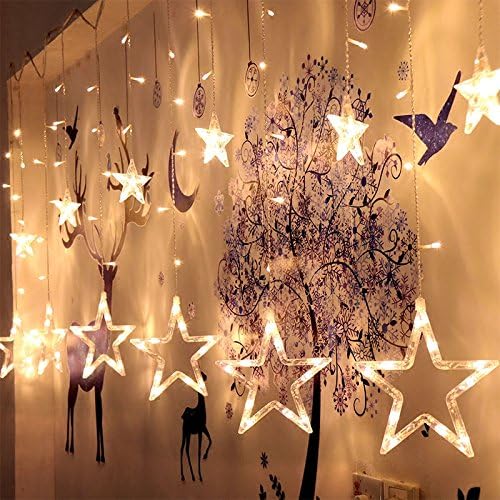 Star Curtain Lights,Needobi USB Powered with Remote Control12 Stars 138 Leds 2.5M Lighting Fairy String Curtain Lights Waterproof Decoration For Wedding,Christmas,Holiday,Party,Bedroom-WarmWhite