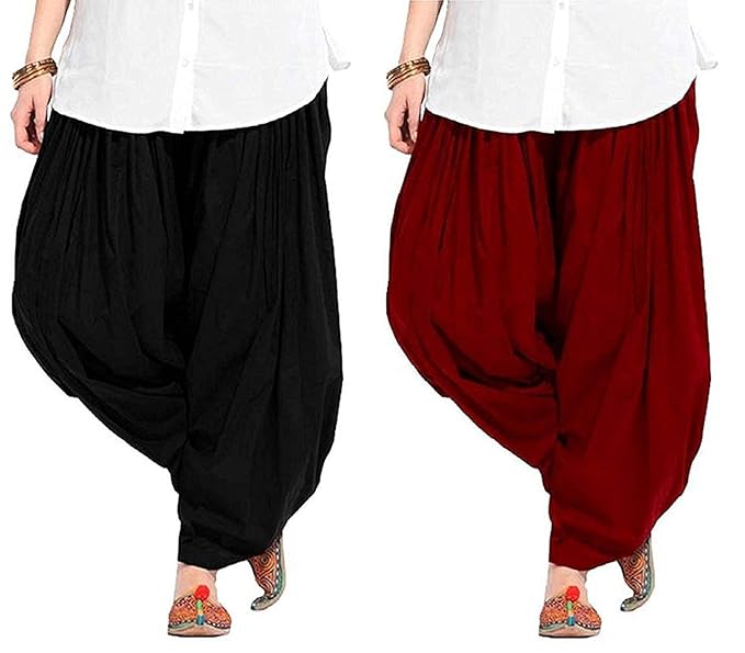 Women's Traditional Cotton Semi Patiala Salwar Combo (AMZN-00146, Black, Maroon, Free Size)