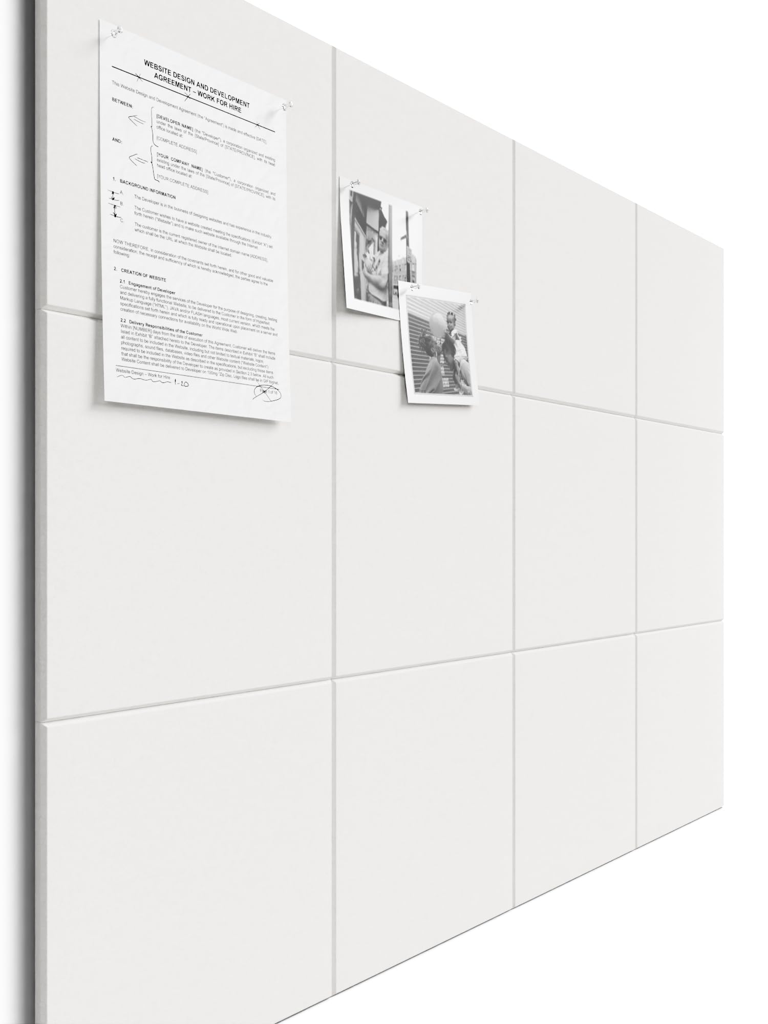 Photo 1 of Bumusty Large Cork Board 48" x 36" Alternative - 12 Pack Felt Wall Tiles with 70 Safe Removable Adhesive Tabs, 30 Pushpins, Cork Boards for Walls Pin Board Bulletin Board Office Decor (Milky White)