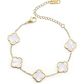 AIPPK 18K Gold Plated Clover Lucky Bracelet for Women White/Black/Red/Green Flower Four Leaf Link Bracelets Trendy Jewelry Gifts for Women