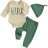 Baby Boy Outfit Newborn Little Brother 3 6 9 12 18M Romper Infant Letter Print Onesie+ Pants+Hat 3PCS Clothes