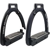 THREE ARCHERS Safety Stirrups Side Opening Design for English Saddle | Breakaway Stirrups for Adults, 4.7" Anti-Slip Stainless Steel Grated Tread, Horse Riding, Dressage/Show Jumping/Trail riding