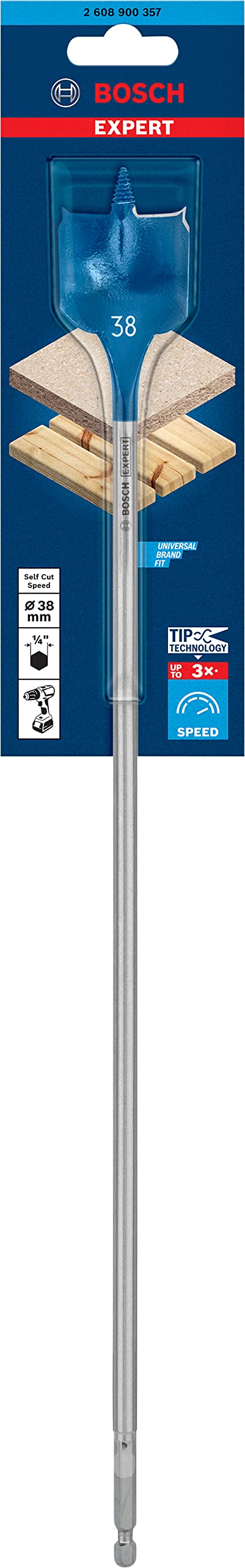 Bosch 1x EXPERT Self Cut Speed Spade Drill Bit (for Softwood, Particleboard, Ø 38.00 mm, Professional Accessory Rotary Drill/Drivers)