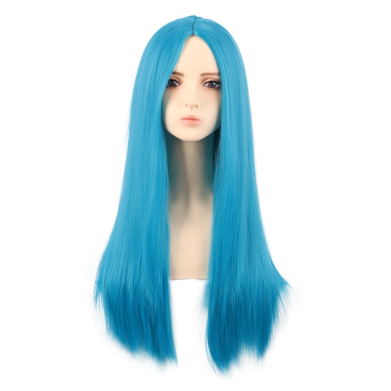 MapofBeauty 28 Inch/70 cm Monochrom Side Bangs Long Straight High Temperature Fiber Fashion Wig (Cyan Blue) โ image 1