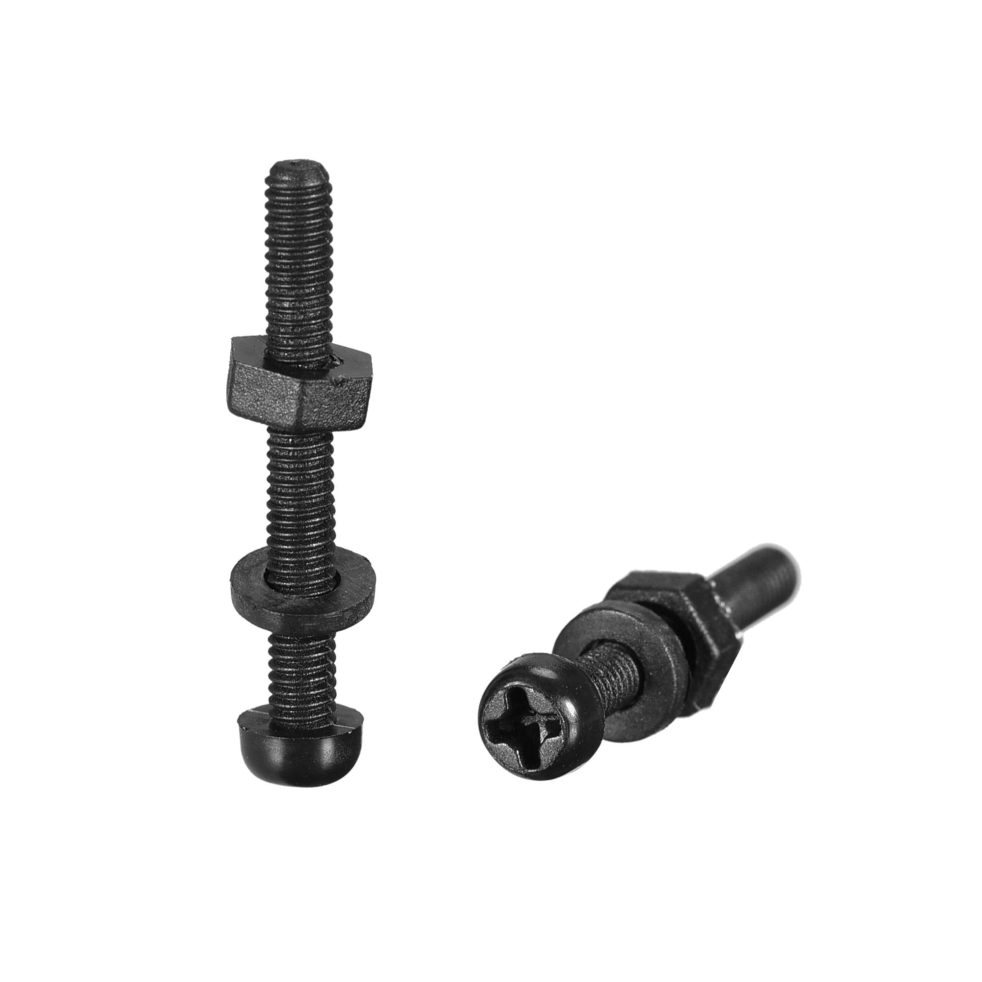 sourcing map Nylon Screw Nut Washer Assortment Kit, M2.5x20mm Round Head Machine Screw Bolt Nuts Flat Washers Black 50 Set