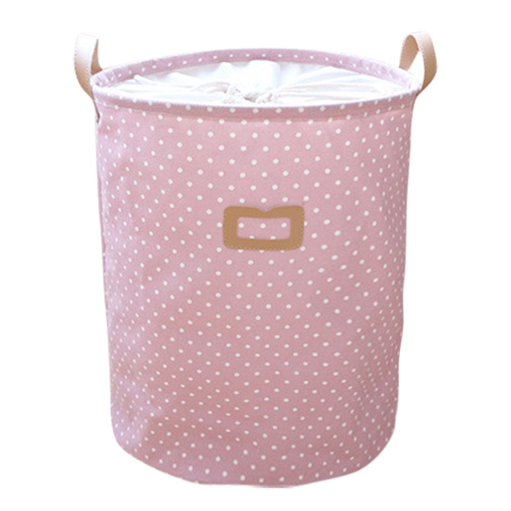Cosyres Collapsible Round Children/Kids Laundry Baskets with Handles for Bedroom (Pink)