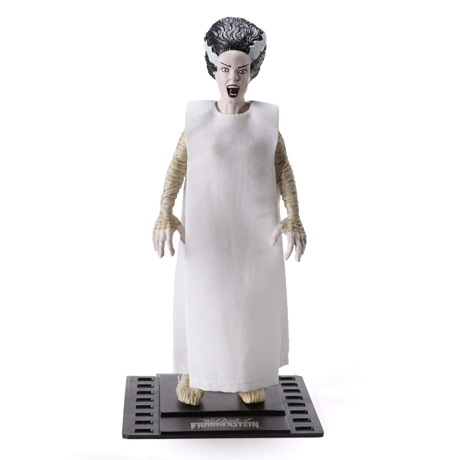 The Noble Collection Universal Monsters Bendyfigs Bride of Frankenstein - 7.5in (19cm) Noble Toys Bendable Figure Posable Collectible Doll Figures With Stand