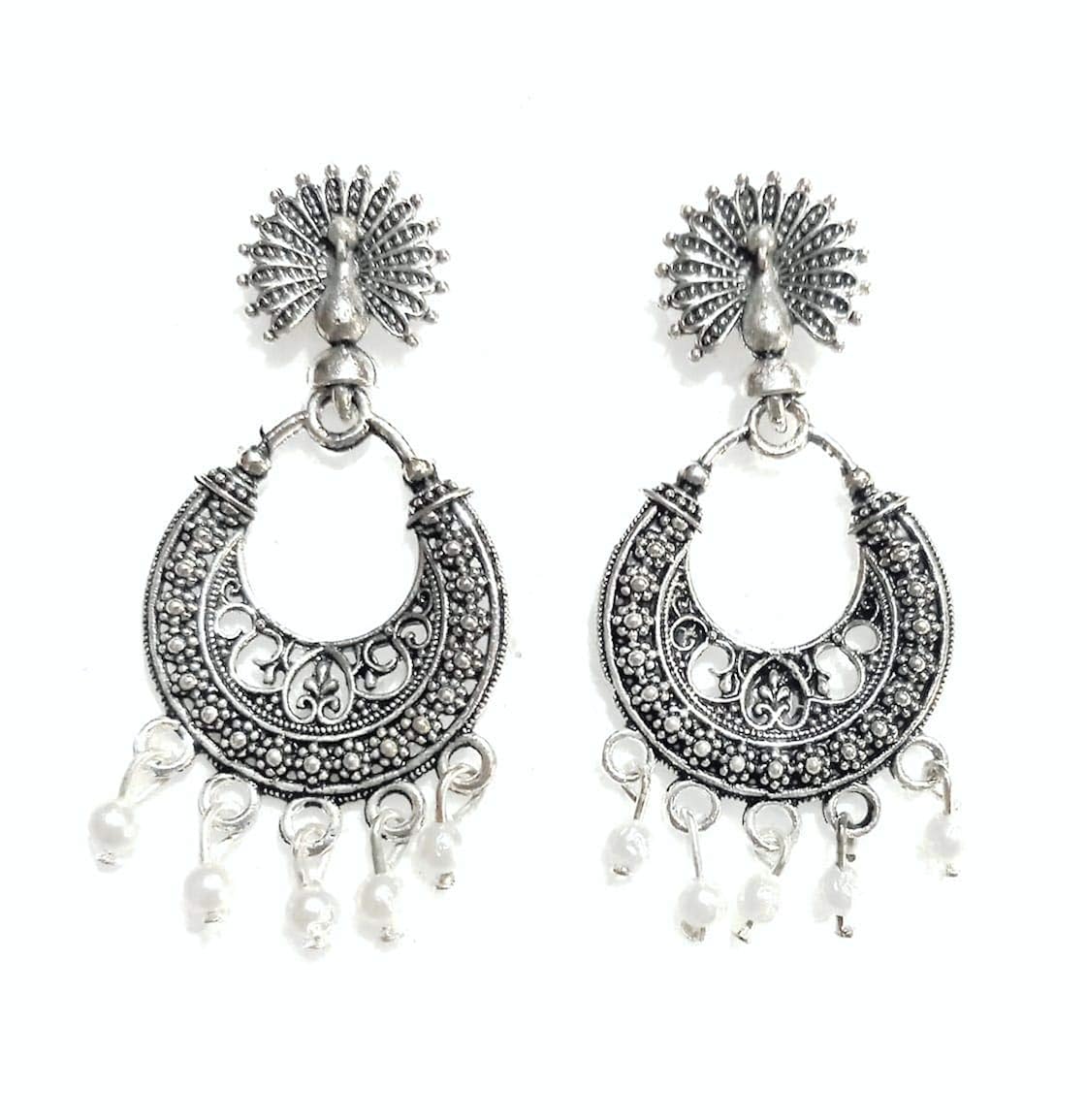 Buy Beautiful Silverplated black metal earrings at Amazon.in