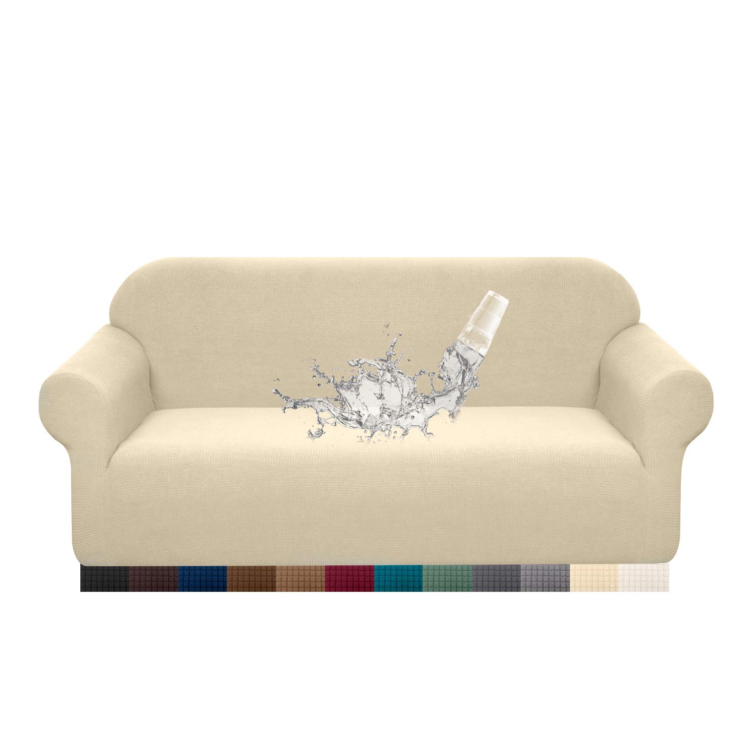 Granbest Premuim Water Repellent Sofa Covers 2 Seater 1 Piece Stretch Loveseat Sofa Covers Non Slip Love Seat Covers for Living Room Jacquard Spandex Furniture Protector (2 Seater, Beige)