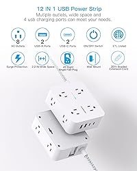 Extension Cord 20 Ft, HANYCONY Power Strip Surge