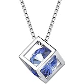 Aurora Tears Birthstone Necklace/Earring 925 Sterling Silver Women Cross/3D Cube/Cresent Moon Birth Stone Jewelry Mens Birthday Gift Anniversary Present