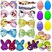12 PCS Prefilled Easter Eggs with Hair Bows and Grosgrain Ribbon for Kids Basket Stuffers, Easter Decorations, Easter Dresses for Girls Children Fun, Easter Egg Hunt Game, Easter Décor Gifts and Party