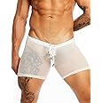 MIZOK Men's Mesh See Through Shorts Breathable Sheer Lounge Underwear Compression Short Tights with Drawstring