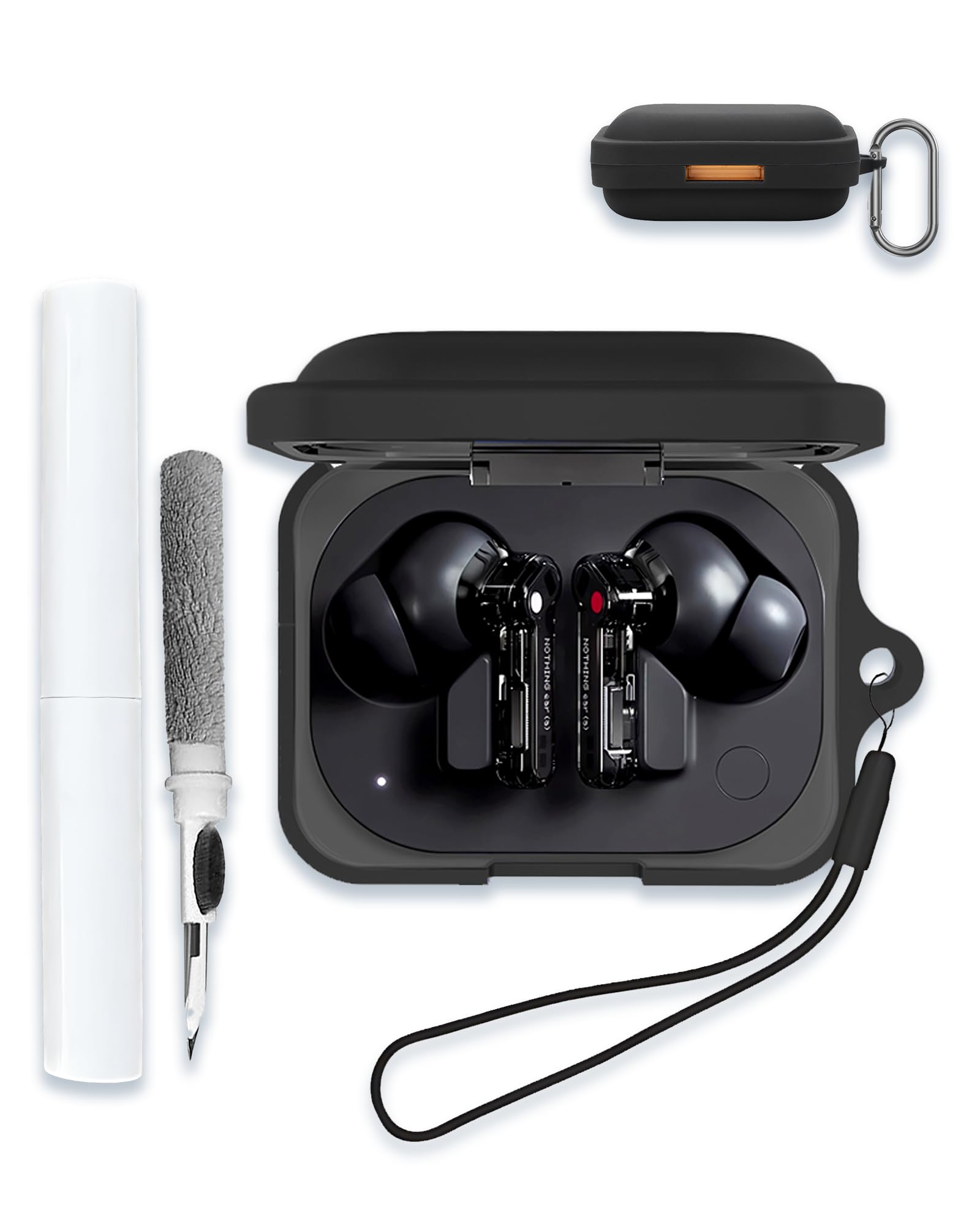 Photo 1 of Case Cover for Nothing Ear (a),Full Protective Soft Silicone Skin Case Cover Shock-Absorbing Protective Case with Keychain,Lanyard and Cleaning Pen [Front LED Visible]-Black