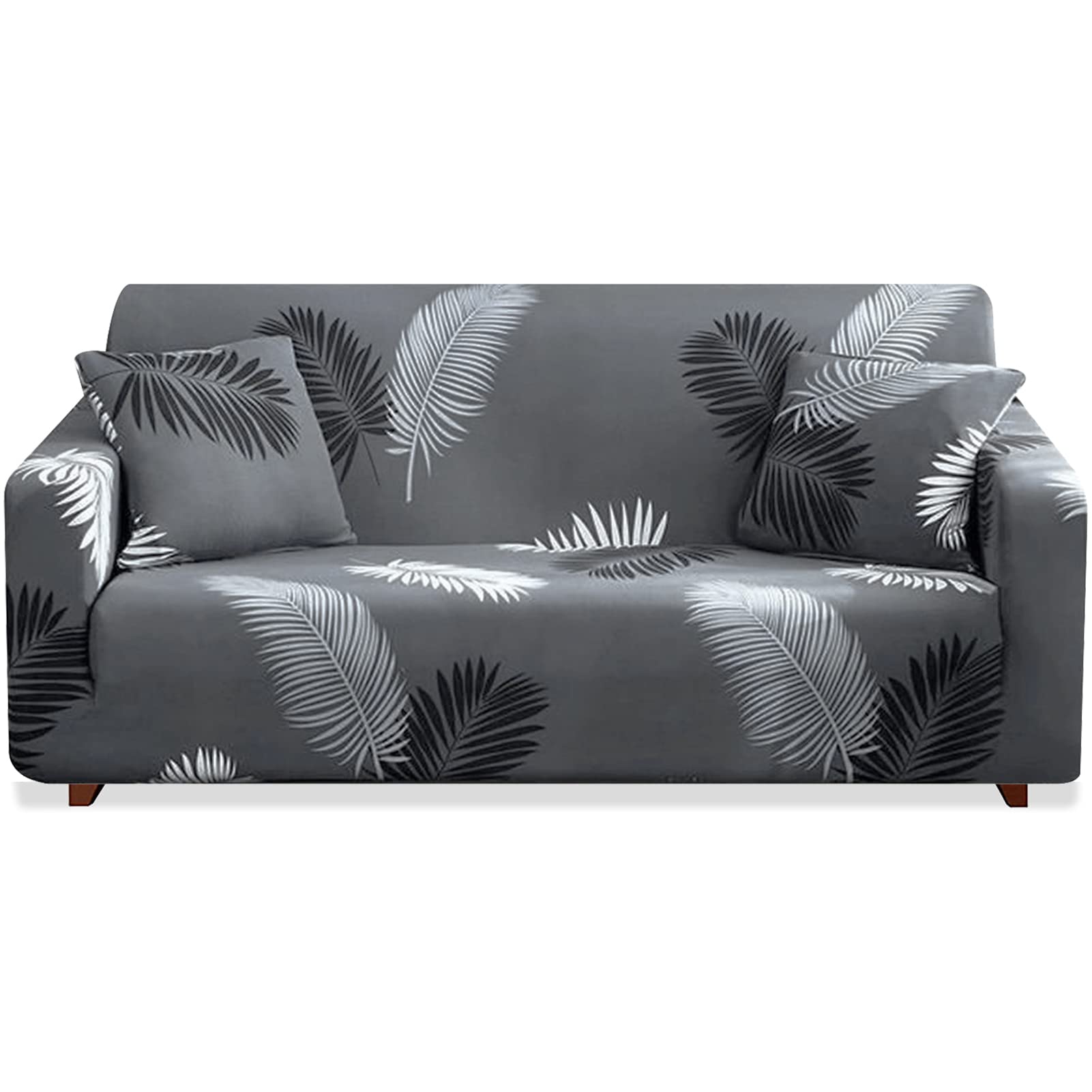 Teynewer 1-Piece Fit Stretch Sofa Cover, Sofa Slipcover Elastic Fabric Printed Pattern Chair Loveseat Couch Settee Sofa Covers Universal Fitted Furniture Cover Protector (1 Seater, #Black Feather)