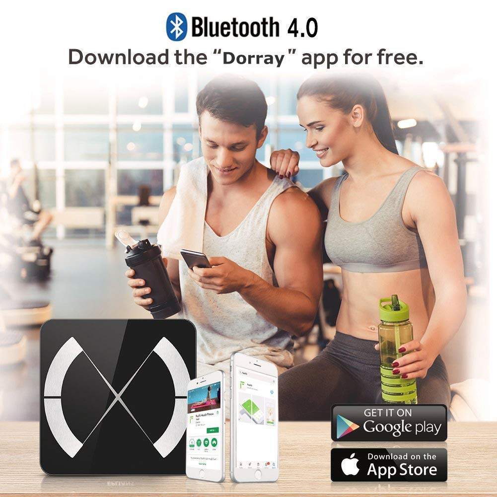 Bathroom Scale, Highly Accurate Digital Body Weight Scale with Step-On Technology, Easy-to-Read Large Backlit Display BMI Scale with Smartphone App for iOS and Android(Black)