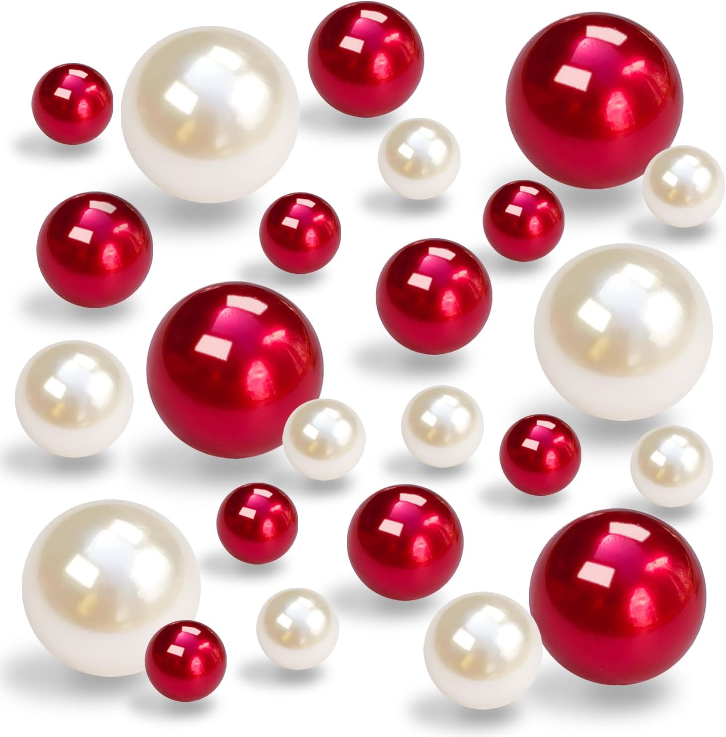 Vase Fillers - LWQYHTT Pearl for Vase Filler and Transparent Water Gels No Hole Pearl Beads for Wedding Centerpiece Home Table Decor, Pearls for Brush Holder 130PCS (Creamy White, Red)