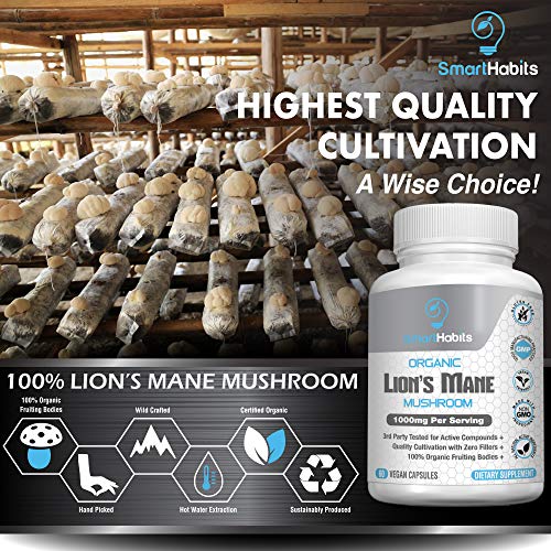 image for SmartHabits Organic Lion's Mane Mushroom - Handpicked, 3rd Party-Teste