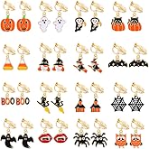 Yoshow 16 Pairs Clip on Halloween Earrings for Women Teens Halloween Clip on Dangle Earrings Set Spooky Ghost Spider Pumpkin Bat Black Cat Witch Fall Earrings Jewelry Pack
