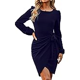 Simplee Elegant Party Wrap Cocktail Dress Classy Work Semi Formal Long Sleeve Wedding Guest Church Curvy Tie Business Dresses